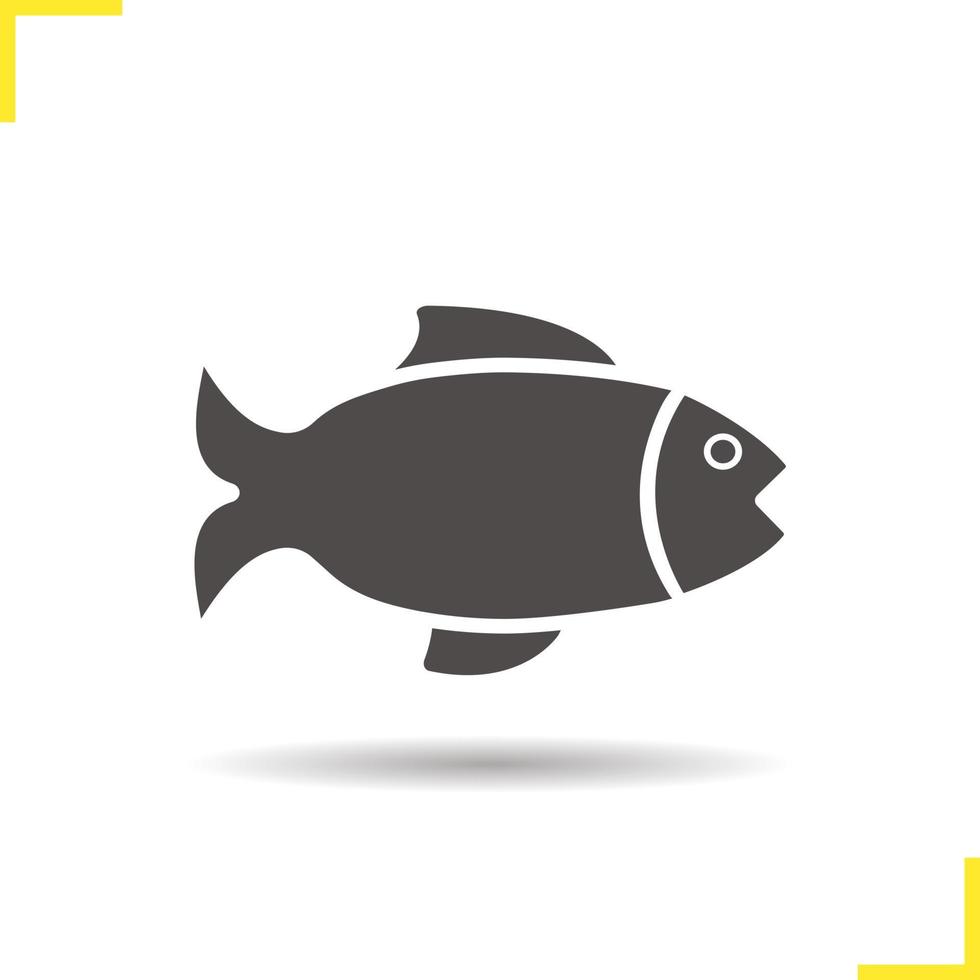 Fish icon. Drop shadow fishing shop silhouette symbol. Grocery store seafood sign. Vector isolated illustration