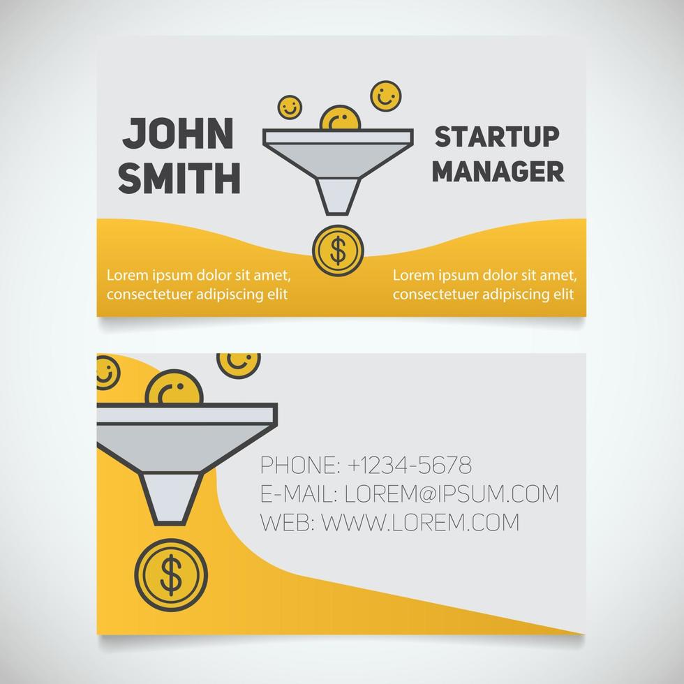 Business card print template. Startup manager. Sales funnel logo. Stationery design concept. Vector illustration