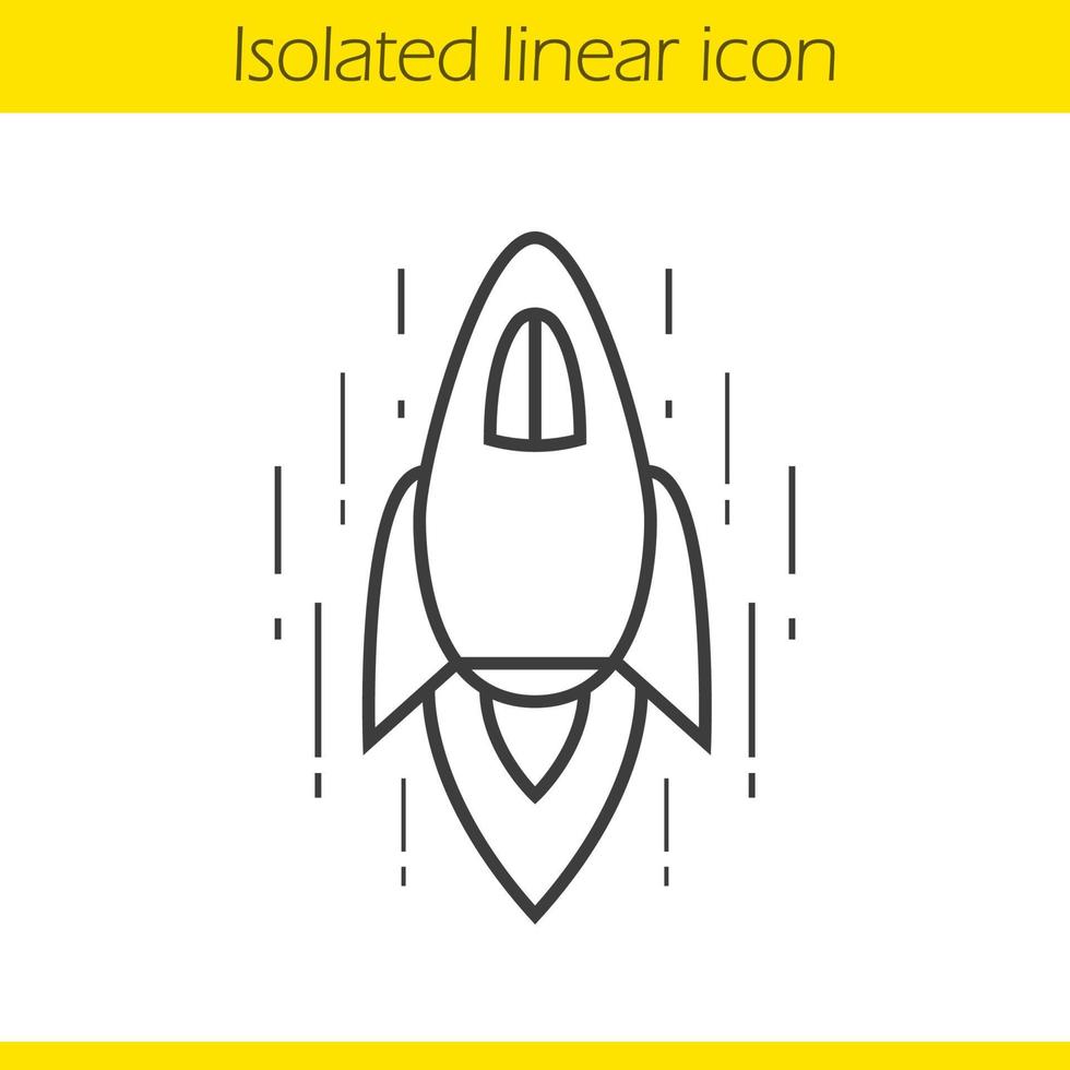 Spaceship linear icon. Rocket thin line illustration. Goal achievement contour symbol. Vector isolated outline drawing