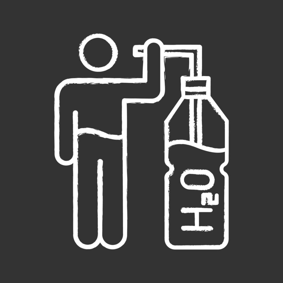 Drink water chalk icon. Clear liquid in bottle with straw. Fluid for hydration. Healthcare and skincare. Common cold aid. H2O for moisturizing. Mineral water. Isolated vector chalkboard illustration