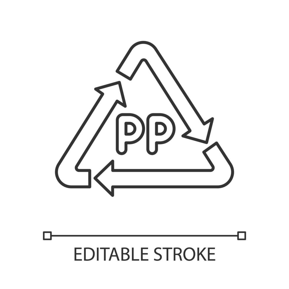 PP symbol neon linear icon. Thermoplastic polymer marking. Resin identification code. Organic chemistry. Thin line illustration. Contour symbol. Vector isolated outline drawing. Editable stroke