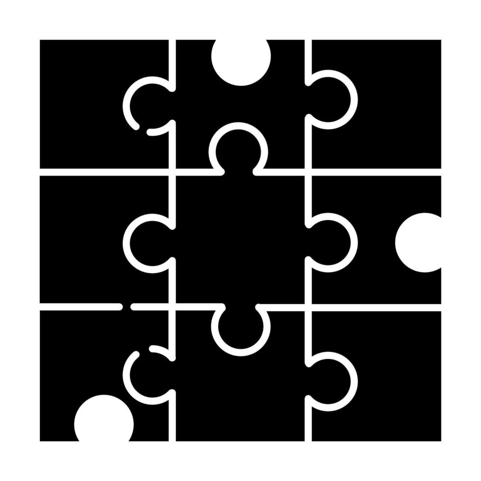 Jigsaw puzzle glyph icon. Tiling, assembly game. Interlocking pieces