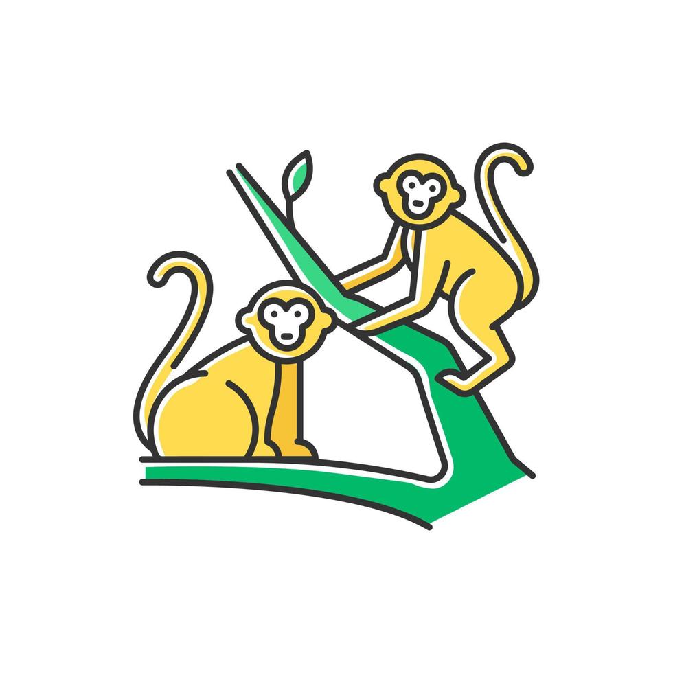 Monkeys in jungle color icon. Tropical country animals, mammals. Exploring exotic Indonesia wildlife. Primates sitting. Visiting Balinese forest fauna. Isolated vector illustration