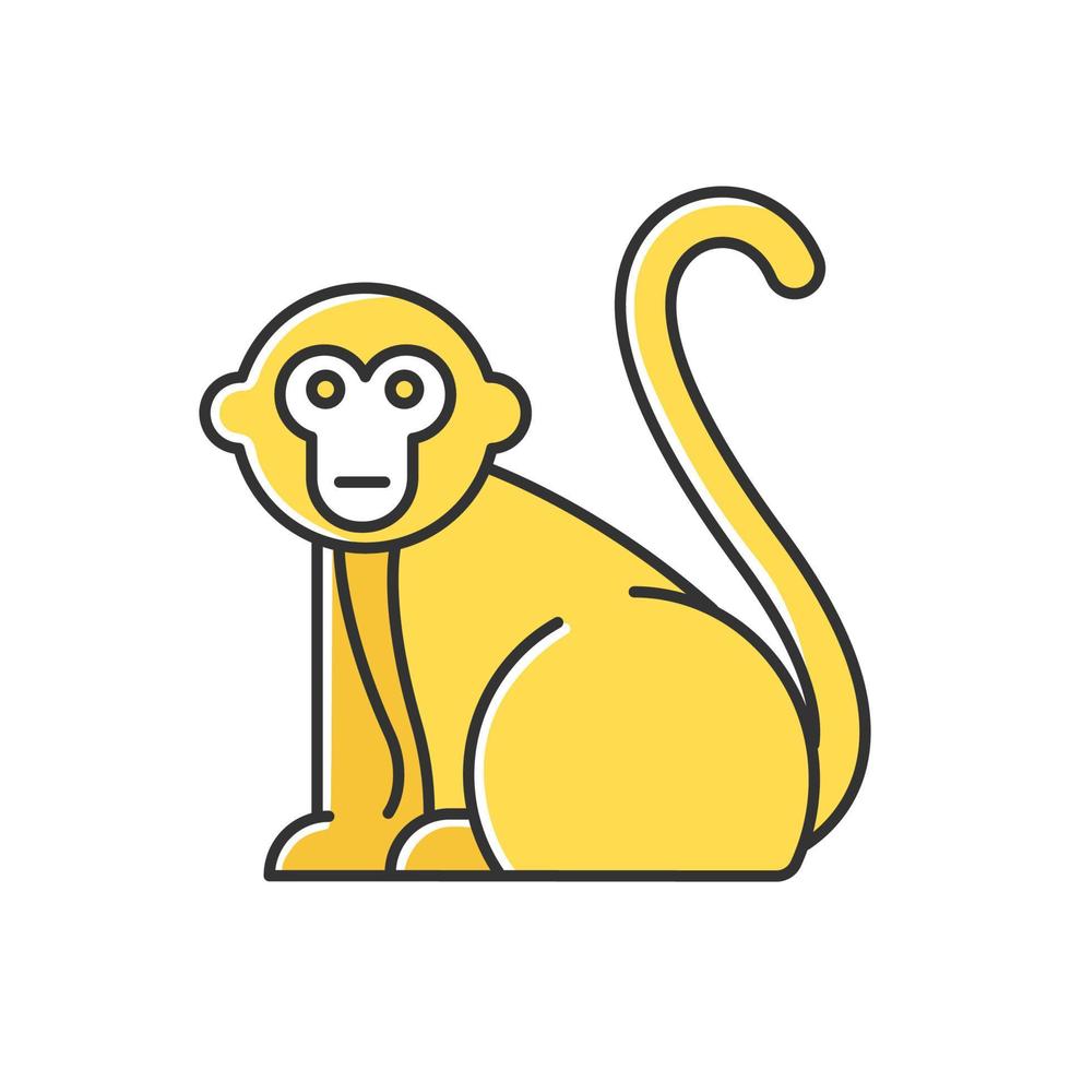Monkey yellow color icon. Tropical country animals, mammals. Trip to Indonesia zoo. Exploring exotic wildlife. Primate sitting. Visiting Balinese forest fauna. Isolated vector illustration