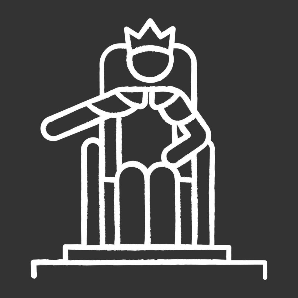Wise Ruling Solomon Bible story chalk icon. Jerusalem king sitting on throne. Religious legend. Christian religion, holy book scene plot. Biblical narrative. Isolated vector chalkboard illustration