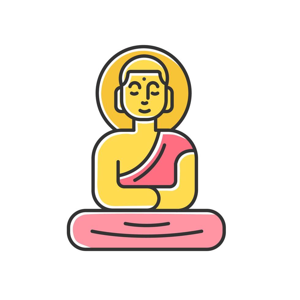 icono de color de la estatua de oro de Buda. meditación sentada en posición de loto. símbolo de paz y armonía. descubriendo la cultura de las islas indonesias. escultura religiosa oriental. ilustración vectorial aislada vector
