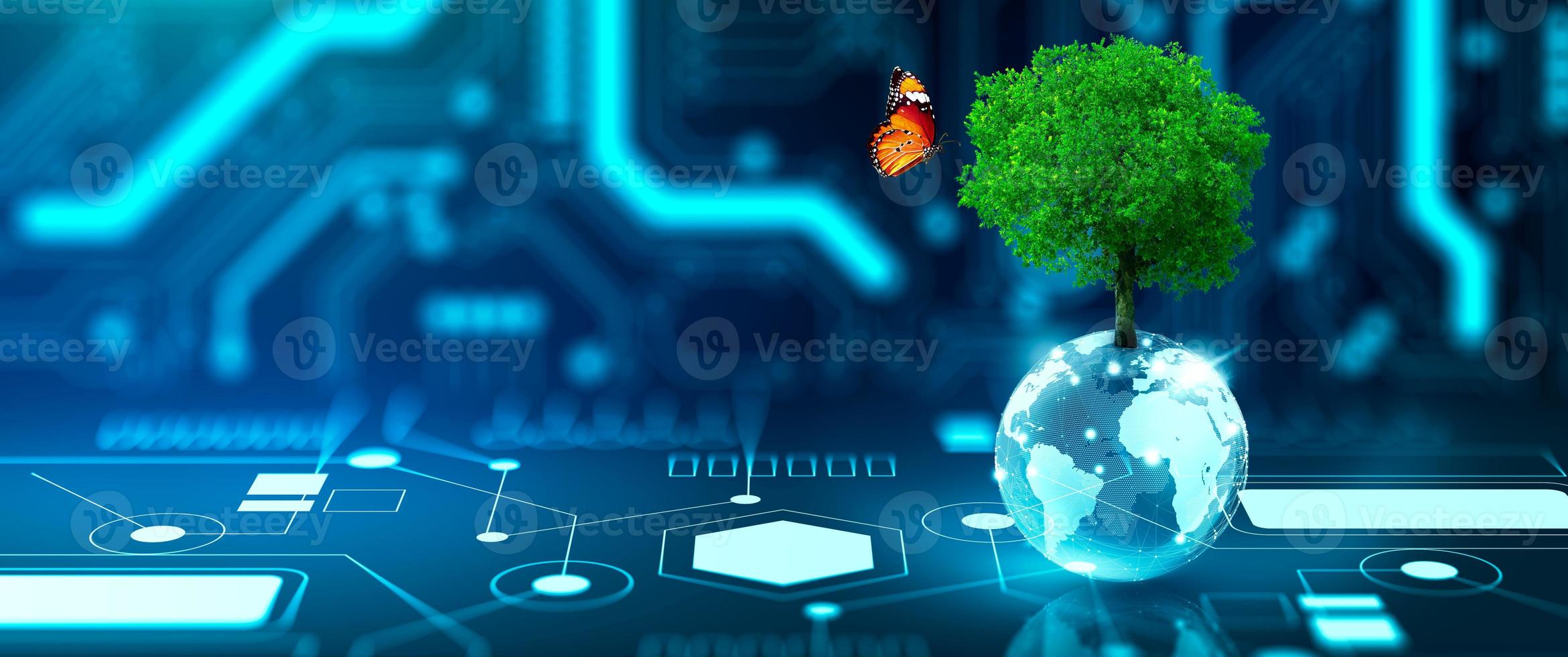 Green Computing, Green Technology, Green IT, csr, and IT ethics Concept. photo