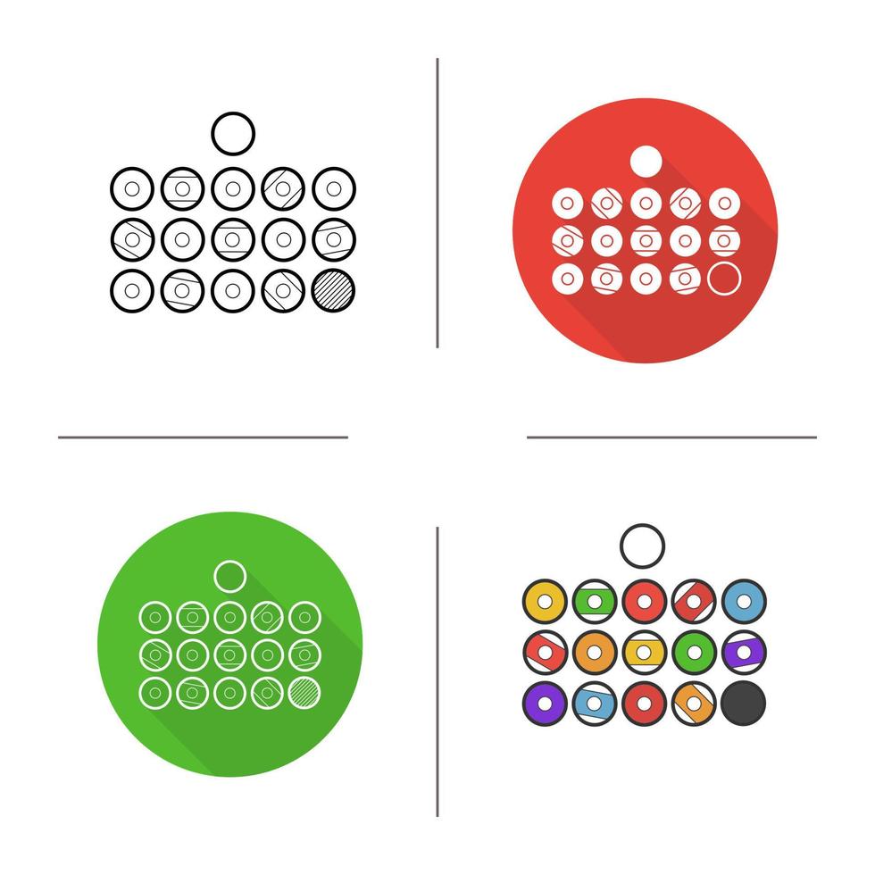 Billiard balls icon. Flat design, linear and color styles. Isolated vector illustrations