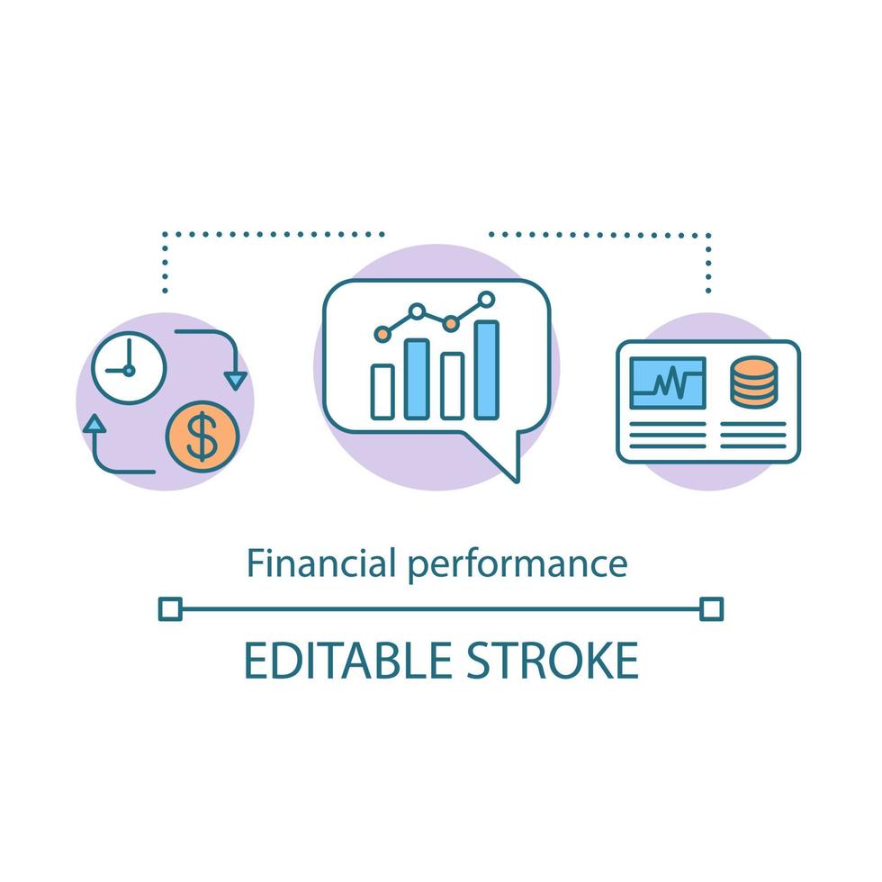 Financial performance concept icon. Corporate business accountability idea thin line illustration. Investment, statistics, analytics. Accounting. Vector isolated outline drawing. Editable stroke