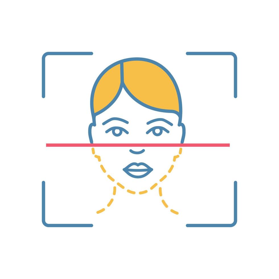 icono de color del proceso de escaneo facial. reconocimiento facial. procedimiento de identificación biométrica. identificación de rostro. ilustración vectorial aislada vector