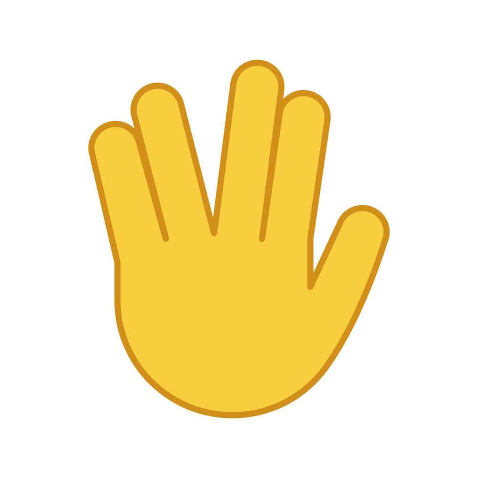 Vulcan salute emoji color icon. Live long and prosper hand gesture. Raised hand with part between middle and ring fingers. Isolated vector illustration