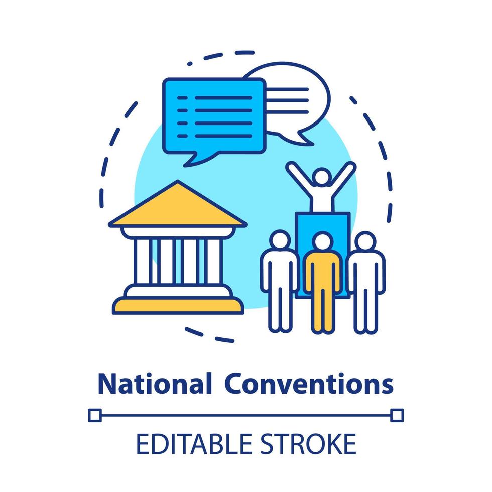 Elections concept icon. Organised national conventions idea thin line illustration. Voting public gathering. Social meeting, protest action. Vector isolated outline drawing. Editable stroke