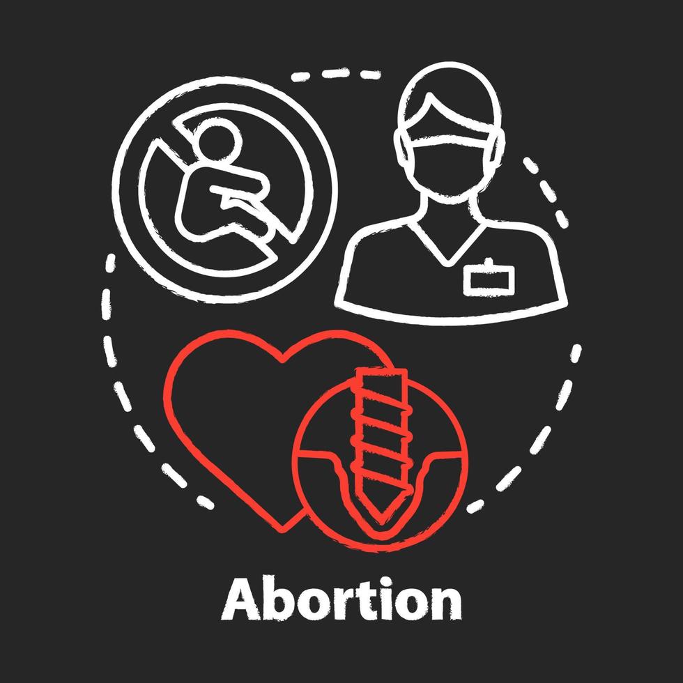 Medical abortion chalk concept icon. Miscarriage idea. Infertility problem. Pregnancy loss. Fetal death. Pregnancy termination. Vector isolated chalkboard illustration