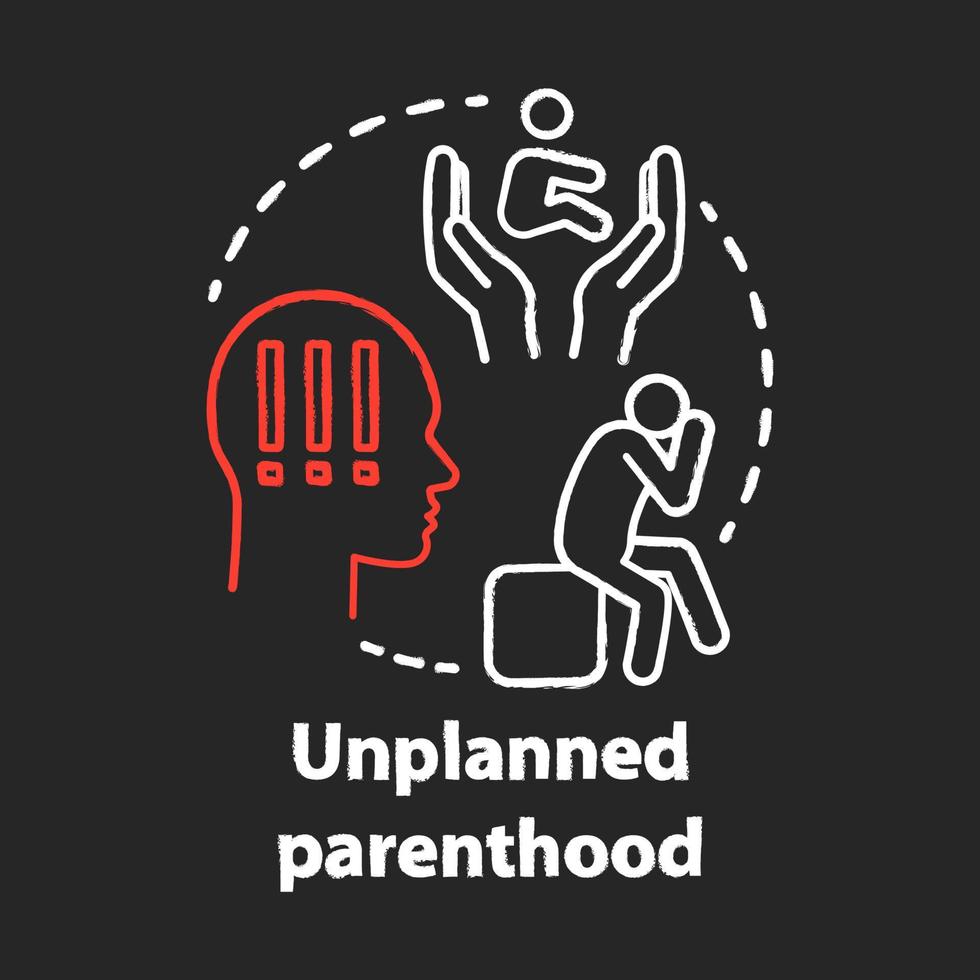 Unplanned parenthood chalk concept icon. Single parent idea. Postpartum depression, childbirth stress. Unintended, unwanted pregnancy. Vector isolated chalkboard illustration