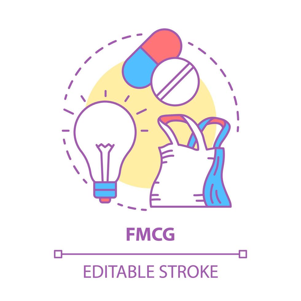 FMCG concept icon. Fast moving consumer goods idea thin line illustration. Low cost and quickly sold products. Market industry management. Vector isolated outline drawing. Editable stroke