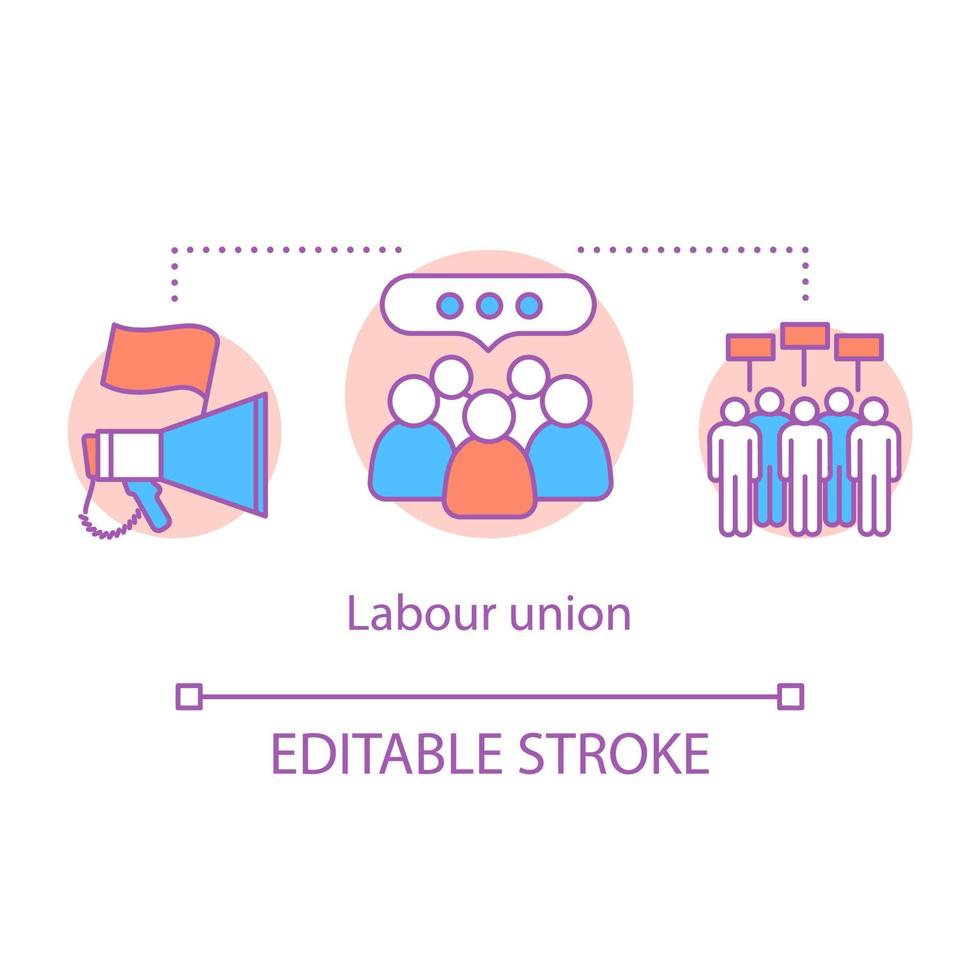 Labour union concept icon. Employee rights protection idea thin line illustration. Trade union. Workers association. Organized group of employee. Vector isolated outline drawing. Editable stroke