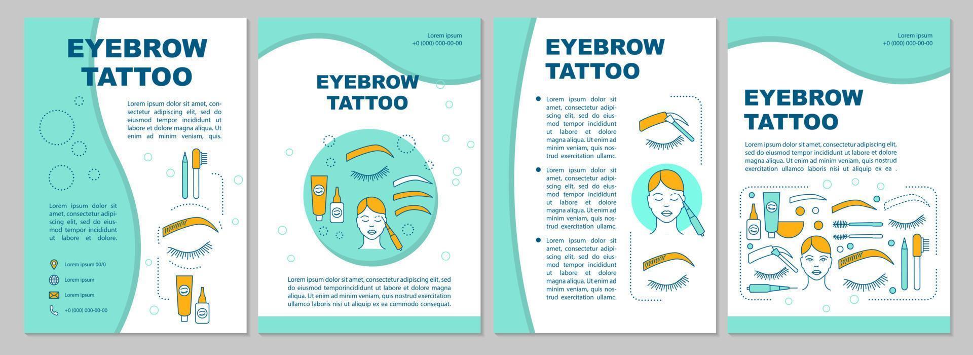 Diseño de plantilla de folleto de tatuaje de cejas. folleto de maquillaje permanente azul, folleto, diseño de impresión de folletos con ilustraciones lineales. diseños de páginas vectoriales para revistas, informes anuales, carteles publicitarios vector