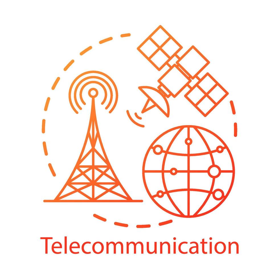 icono del concepto de telecomunicaciones. red inalámbrica general. conexión satelital. Ilustración de línea fina de idea de sistema de comunicación global. dibujo de contorno aislado vectorial. trazo editable vector