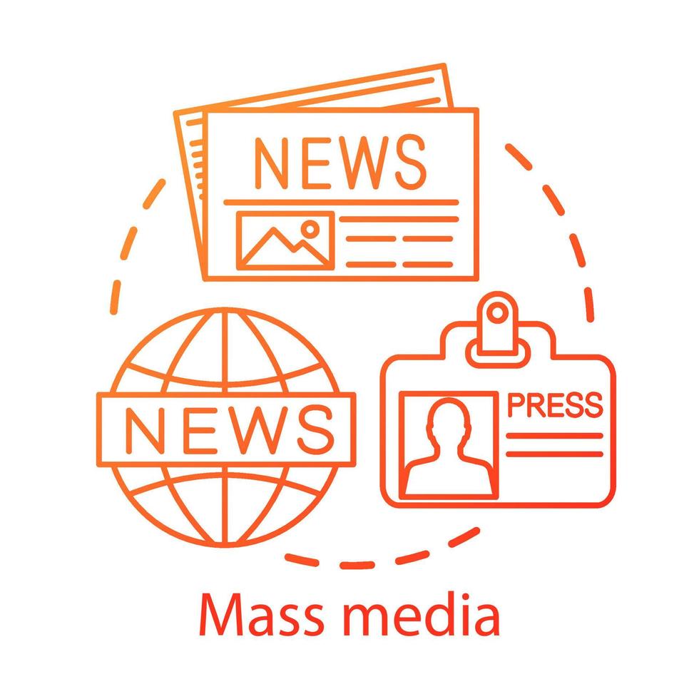 Mass media concept icon. News agency. Press. Information channel. Review of world events. Newspaper editorial office idea thin line illustration. Vector isolated outline drawing. Editable stroke