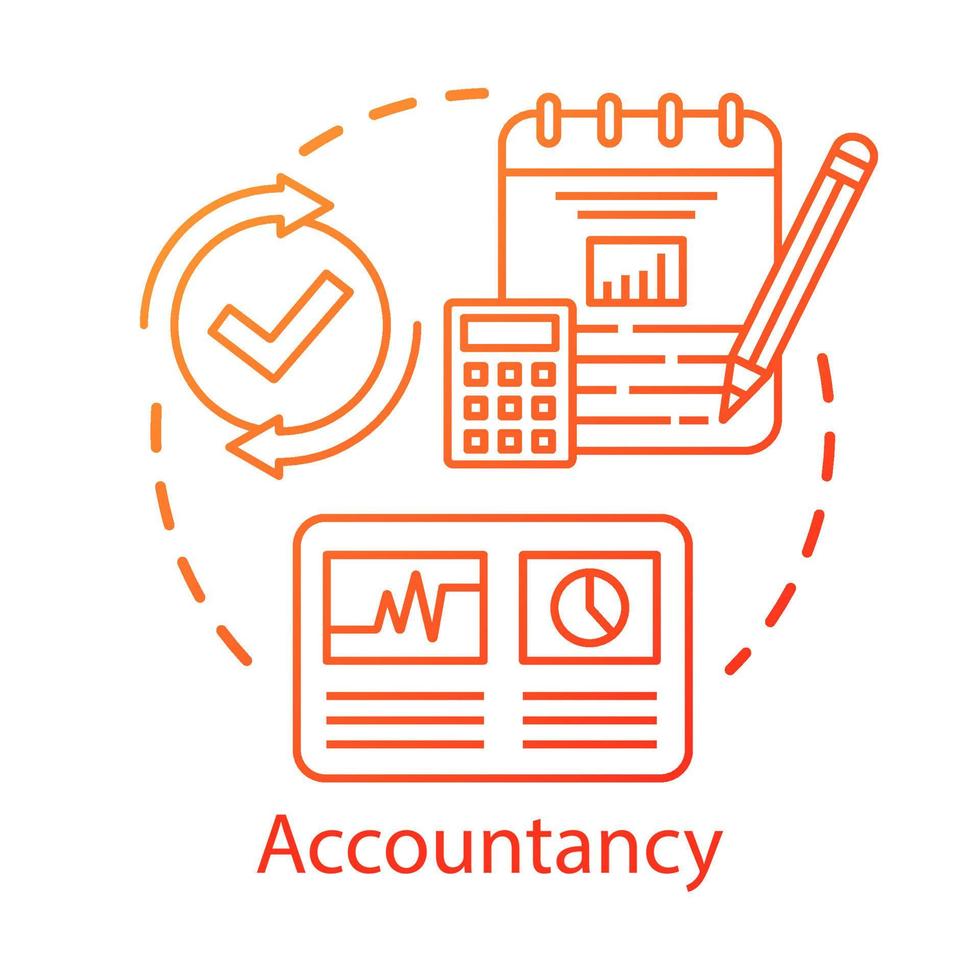 Accountancy concept icon. Budgeting and finance planning. Keeping financial records. Performing audits. Bookkeeping idea thin line illustration. Vector isolated outline drawing. Editable stroke