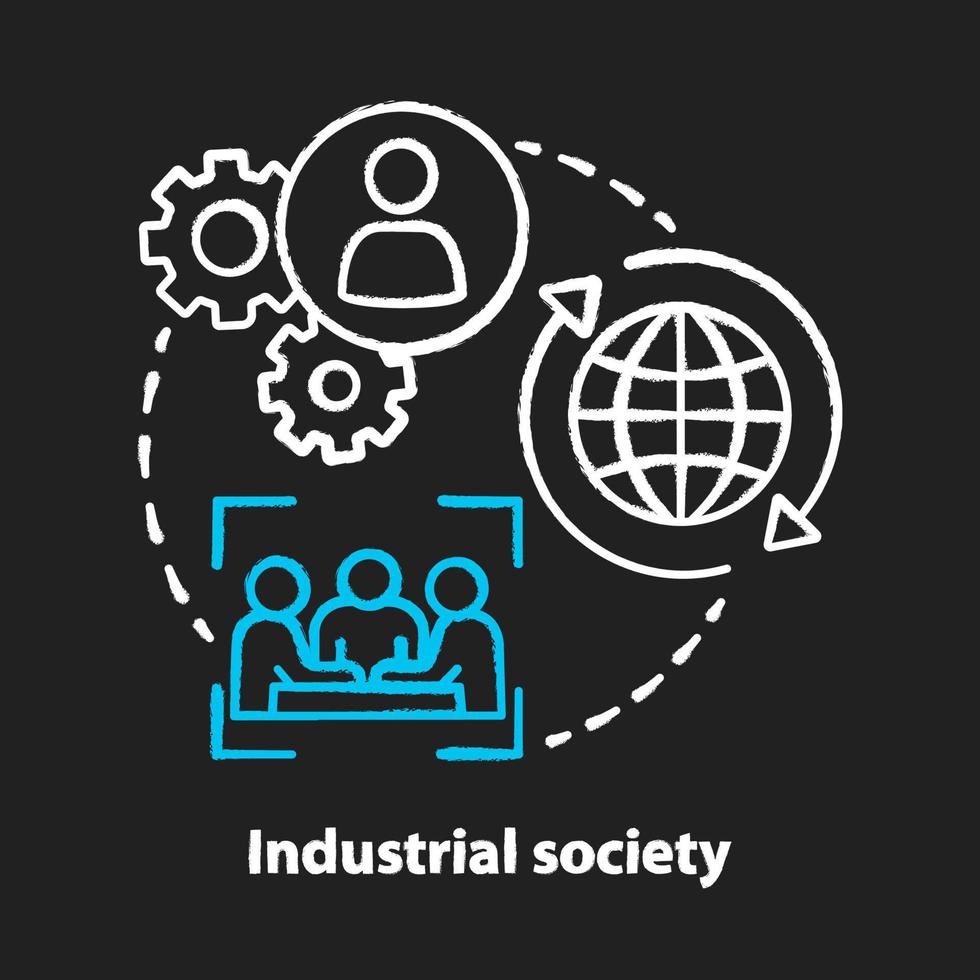 Industrial society chalk concept icon. Mass production technology idea. Labor industrialization. Urbanization, technological innovation. Modernization process. Vector isolated chalkboard illustration