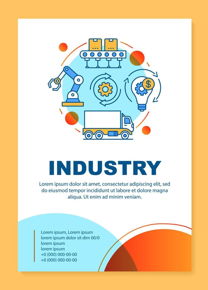 diseño de plantilla de folleto de industria. proceso de producción. folleto, folleto, diseño de impresión de folletos con ilustraciones lineales. diseños de páginas vectoriales para revistas, informes anuales, carteles publicitarios vector