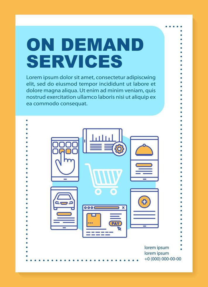 Services ordering brochure template layout. On demand economy flyer, booklet, leaflet print design with linear illustrations. Vector page layout for magazine, annual report, advertising poster