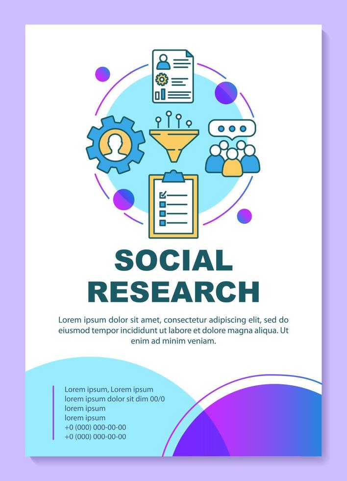 Diseño de plantilla de póster de investigación social. encuestas y sondeos sociales. sociología. banner, folleto, diseño de impresión de folletos con iconos lineales. diseños de páginas de folletos vectoriales para revistas, folletos publicitarios vector