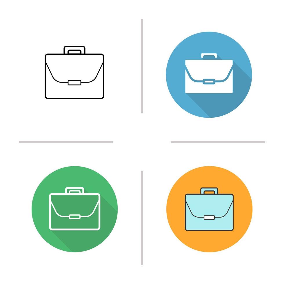 Briefcase icon. Flat design, linear and color styles. Laptop bag. Portfolio. Isolated vector illustrations