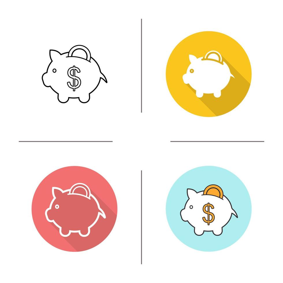 Piggybank icon. Flat design, linear and color styles. Piggy bank with coin. Isolated vector illustrations