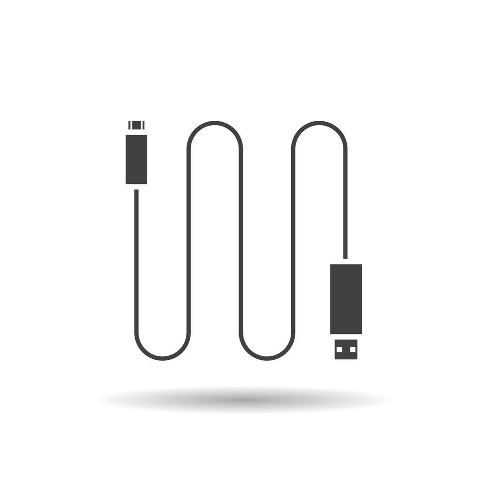 Mini USB cable icon. Drop shadow silhouette symbol. Negative space. Vector isolated illustration