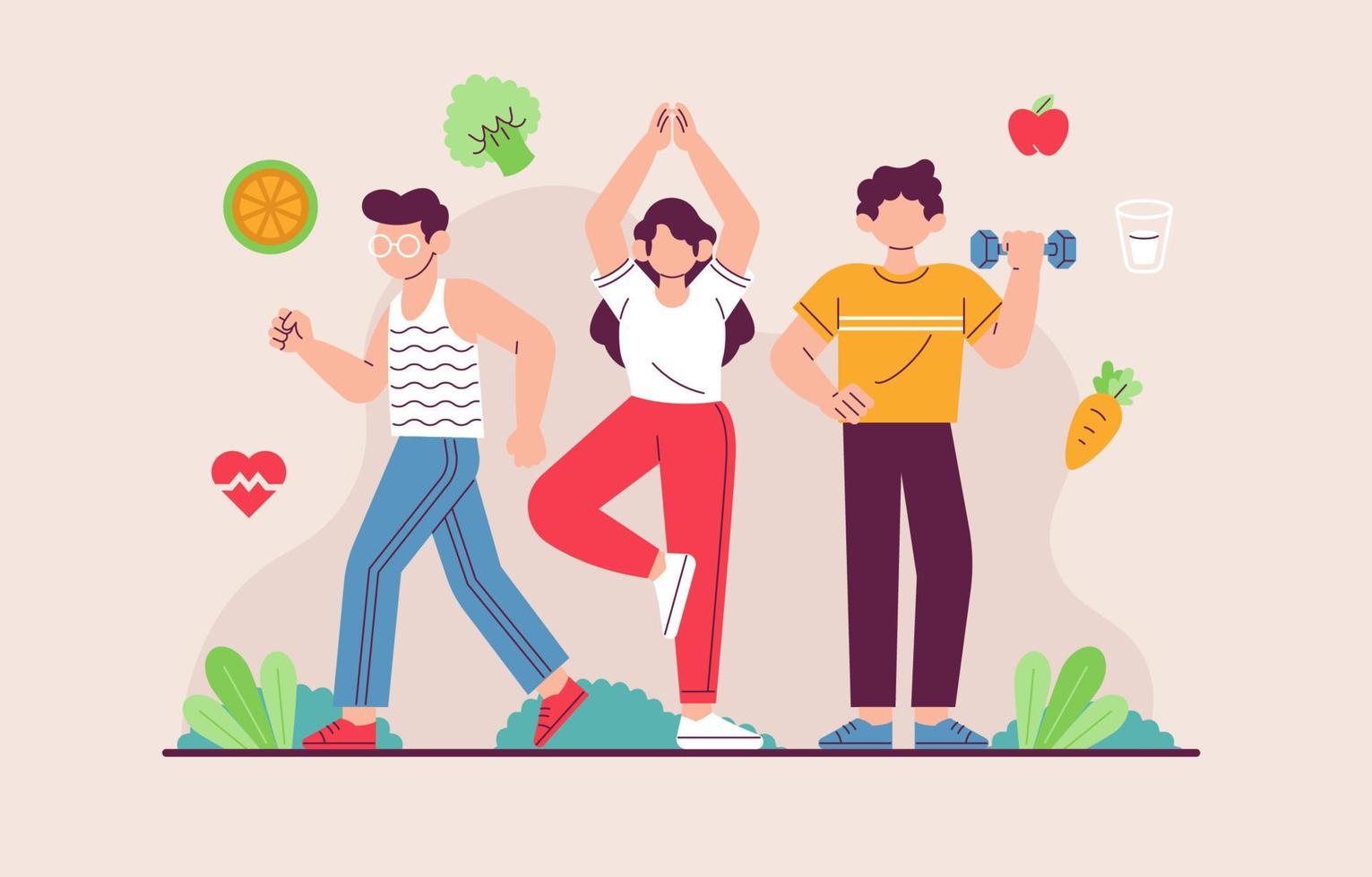 People with Healthy Lifestyle Habits vector