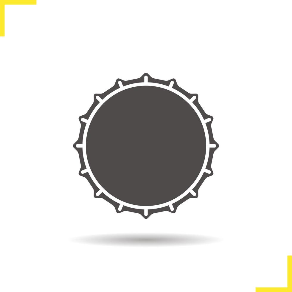 Beer bottle cap icon. Drop shadow silhouette symbol. Negative space. Vector isolated illustration