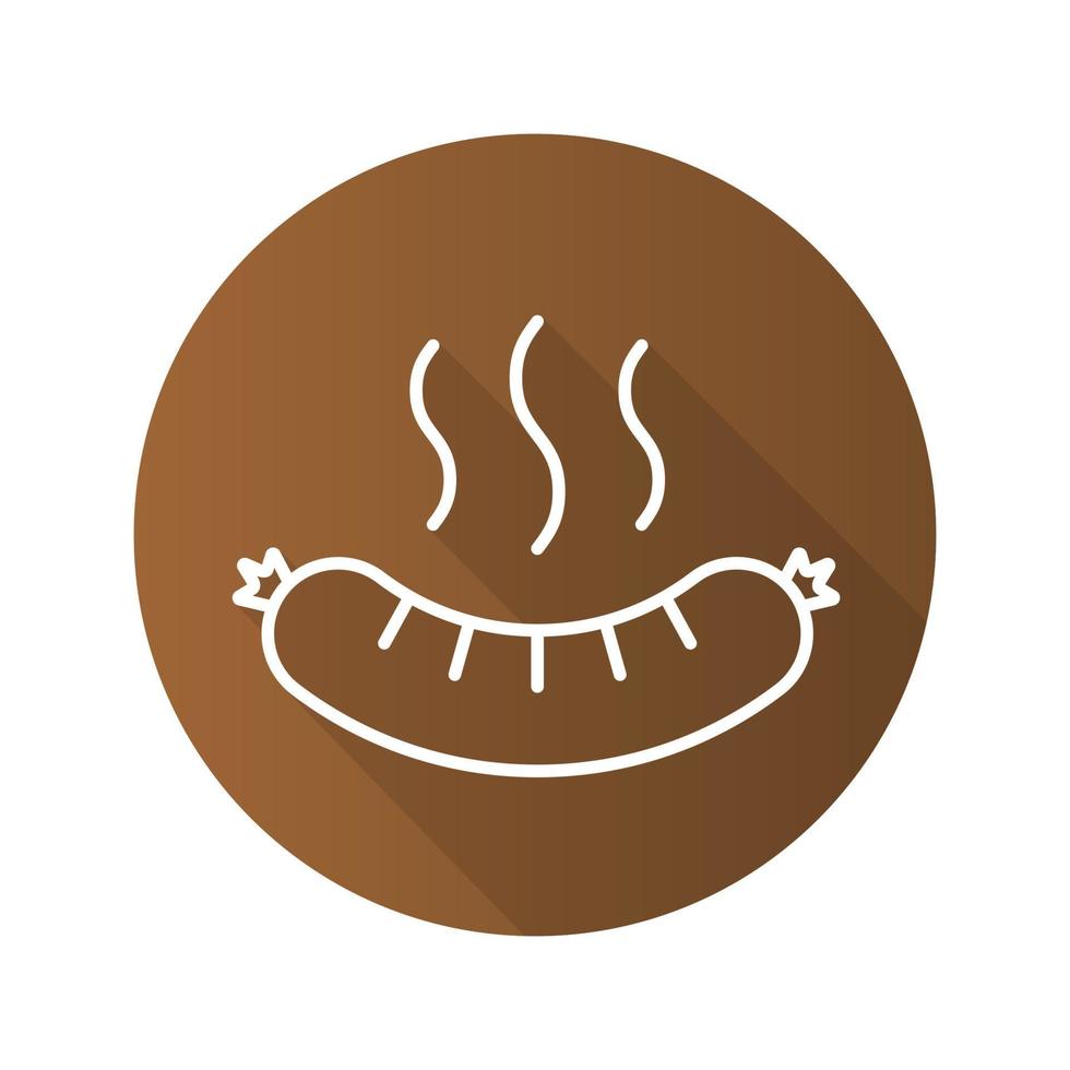Steaming sausage flat linear long shadow icon. Bratwurst. Hot sausage. Vector line symbol