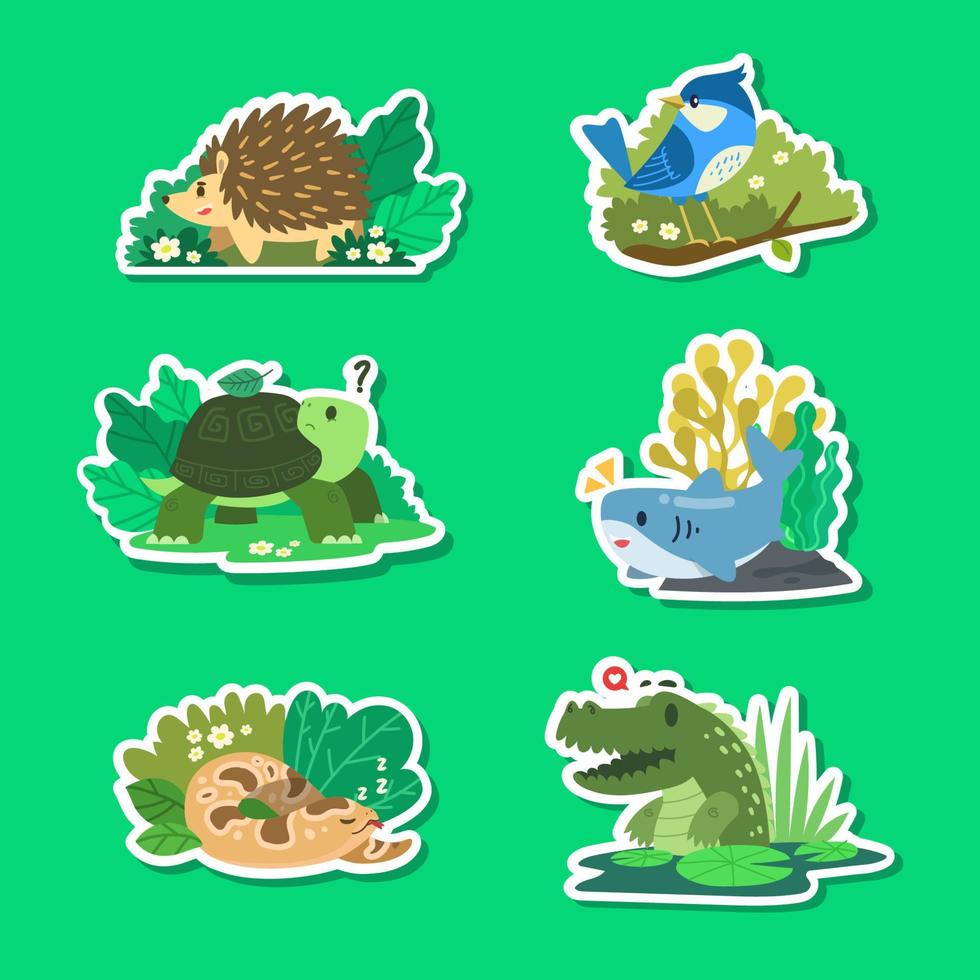 Wildlife Natural Animal Sticker Set vector