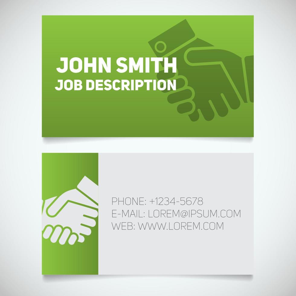 Business card print template with handshake logo. Negotiator. Partnership. Stationery design concept. Vector illustration