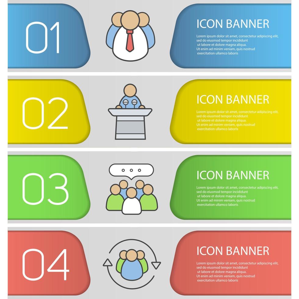 Business banner templates set. Top manager, conference speaker, teamwork, team management. Website menu items. Color web banner. Vector headers design concepts