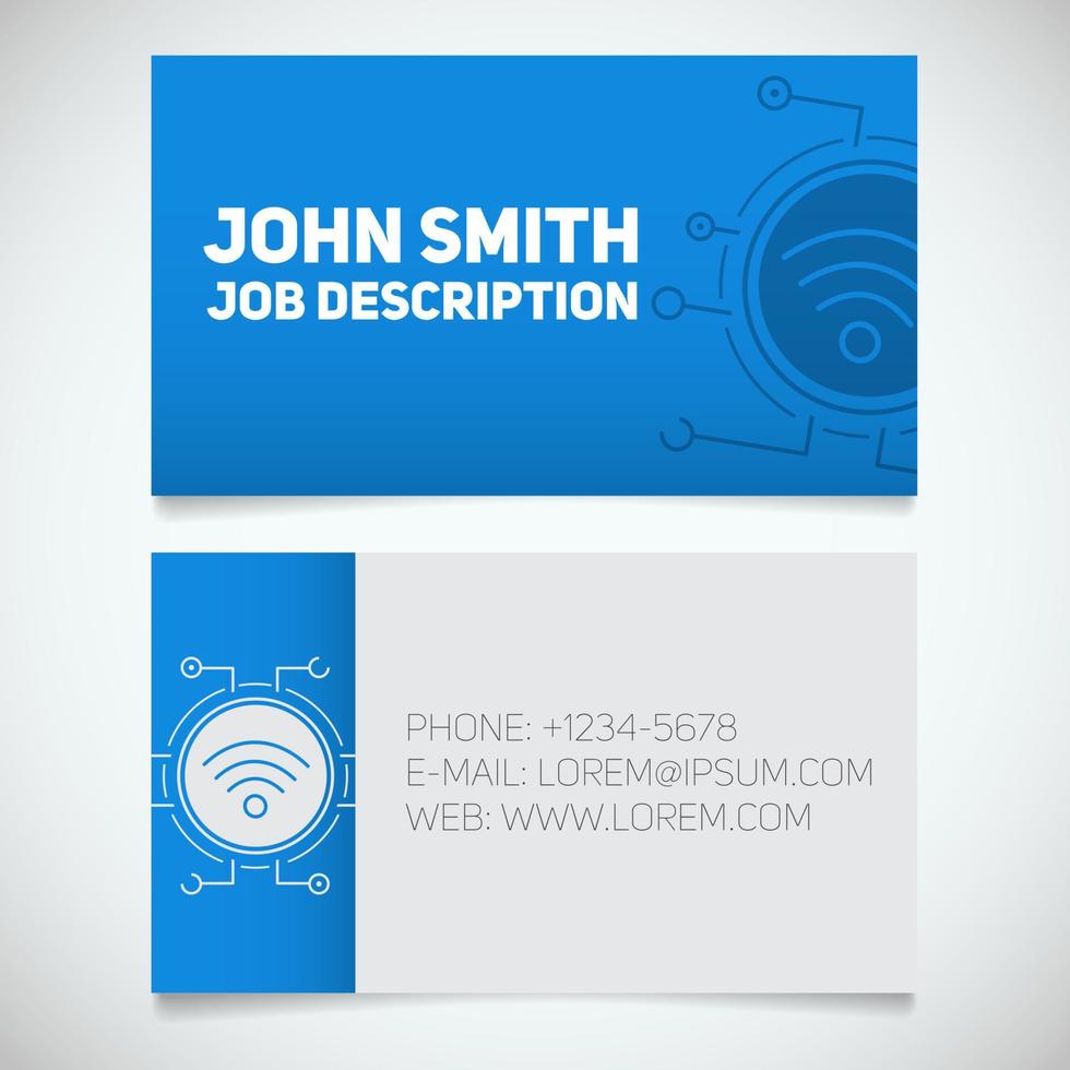 Business card print template with wifi spot logo. Easy edit. Lan admin. IT manager. Stationery design concept. Vector illustration