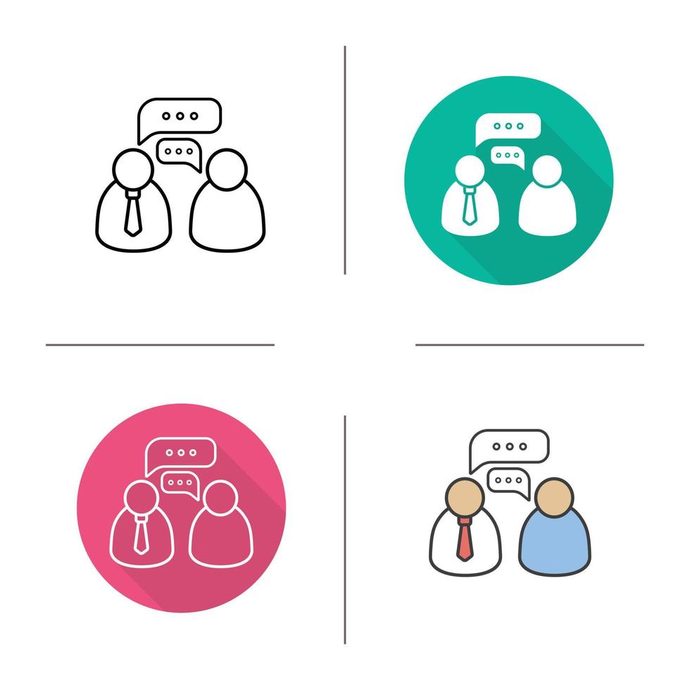 Business meeting icon. Flat design, linear and color styles. Business talk. Isolated vector illustrations