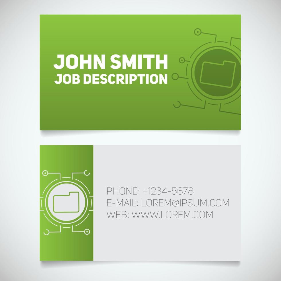 Business card print template with folder logo. Manager. System admin. Programmer. Stationery design concept. Vector illustration
