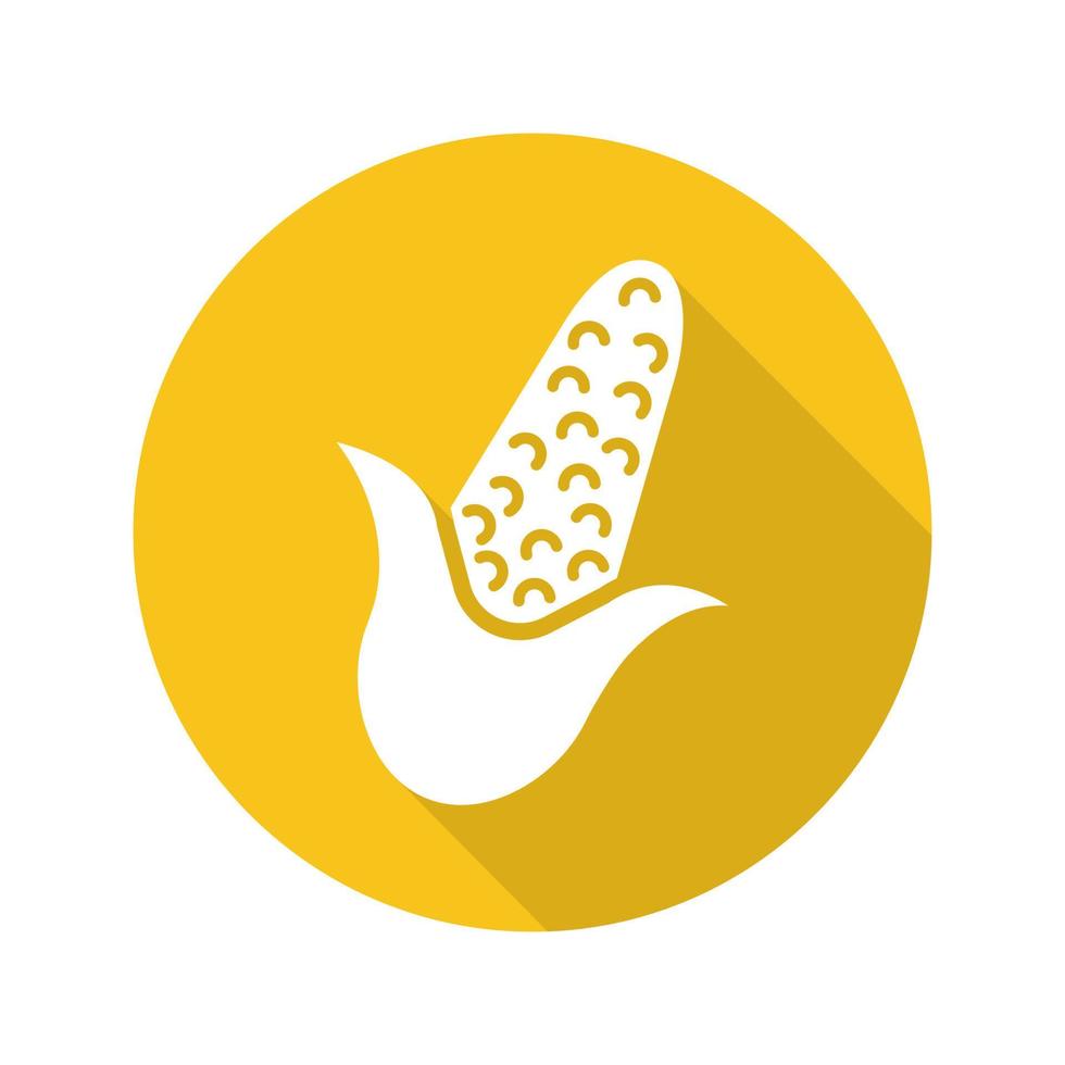 Corn flat design long shadow icon. Maize. Vector silhouette symbol