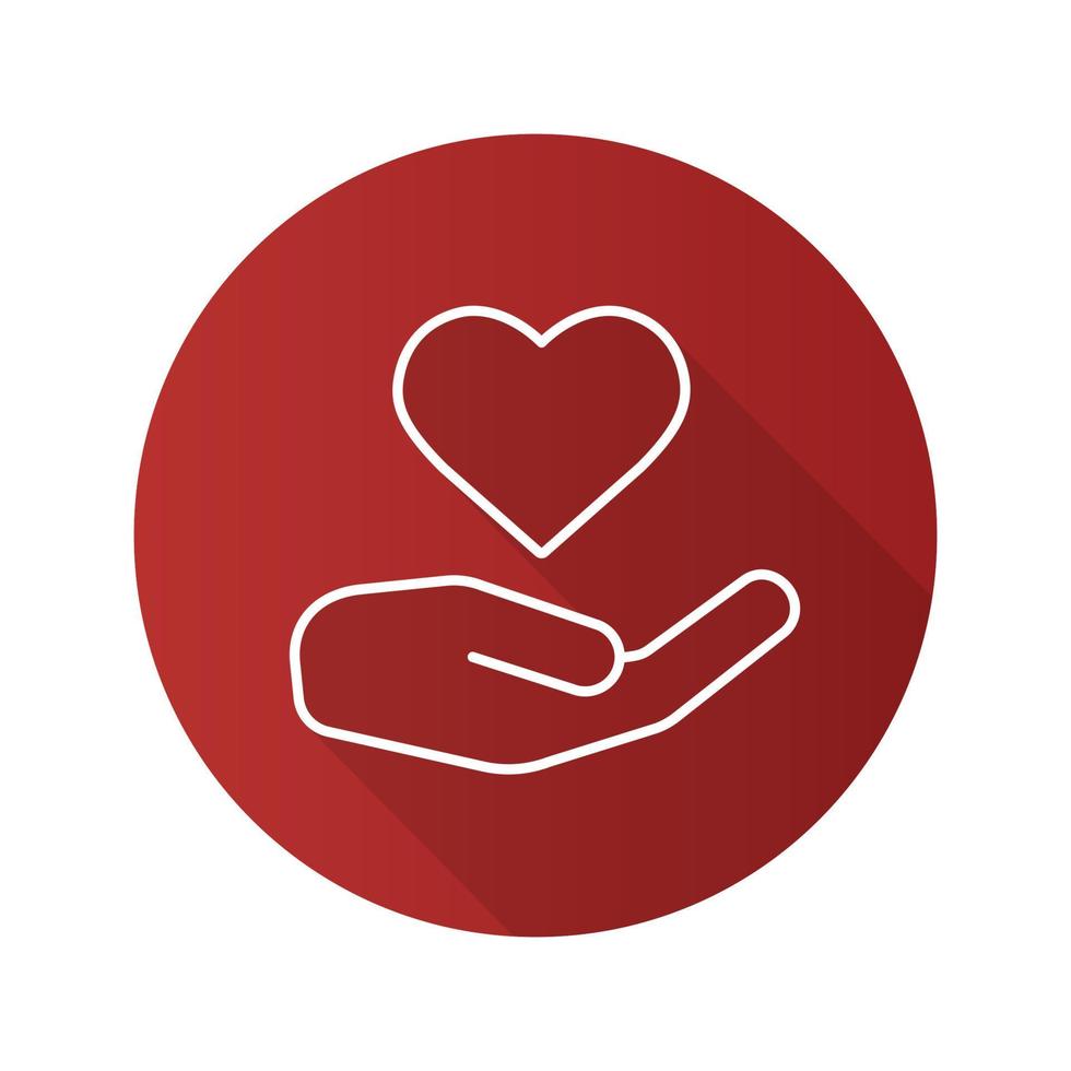 Charity flat linear long shadow icon. Heart care. Valentine's Day symbol. Give love. Vector line symbol