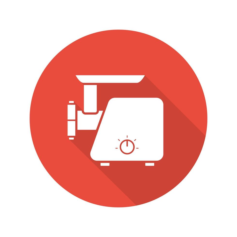 Meat grinder flat design long shadow icon. Electric mincer. Vector silhouette symbol