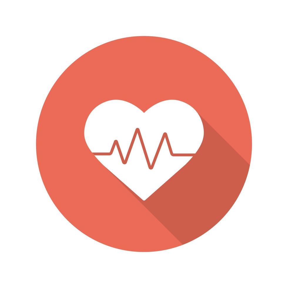 Heartbeat flat design long shadow icon. Cardiology. Vector silhouette symbol