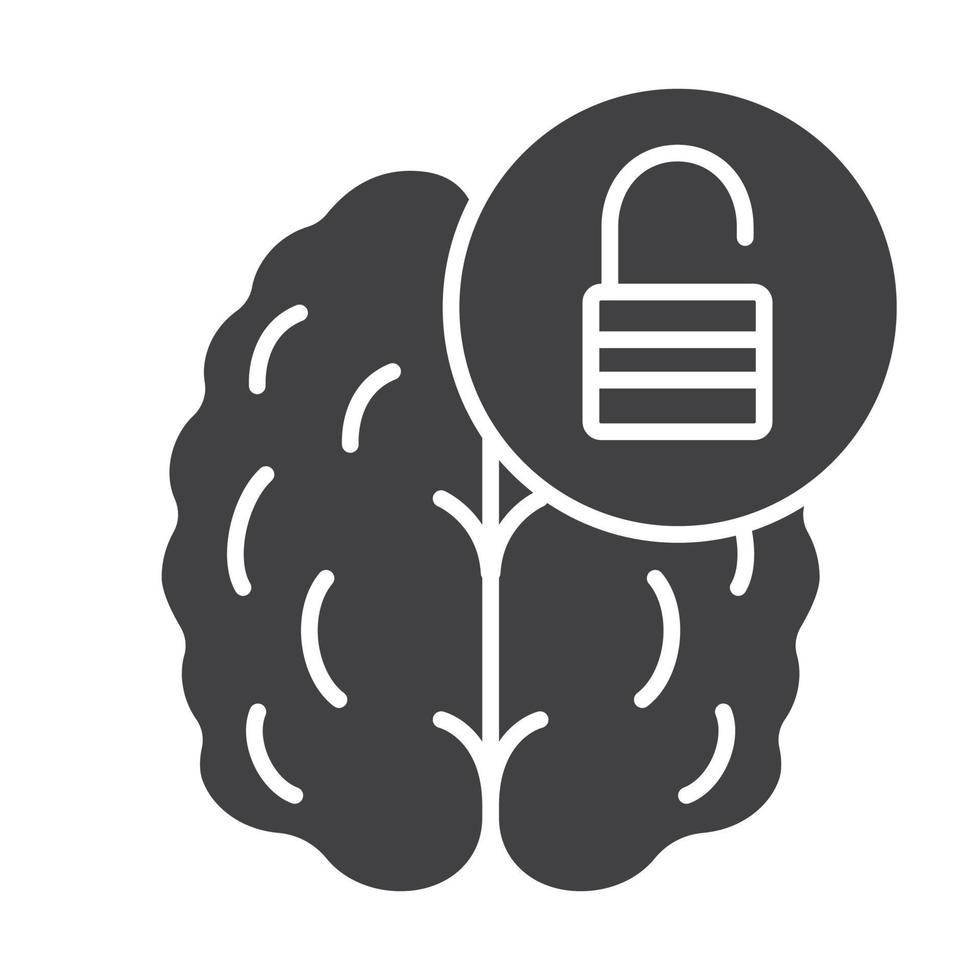 Brain resources revalation icon. Intellect potential silhouette symbol. Human brain with open lock. Negative space. Vector isolated illustration