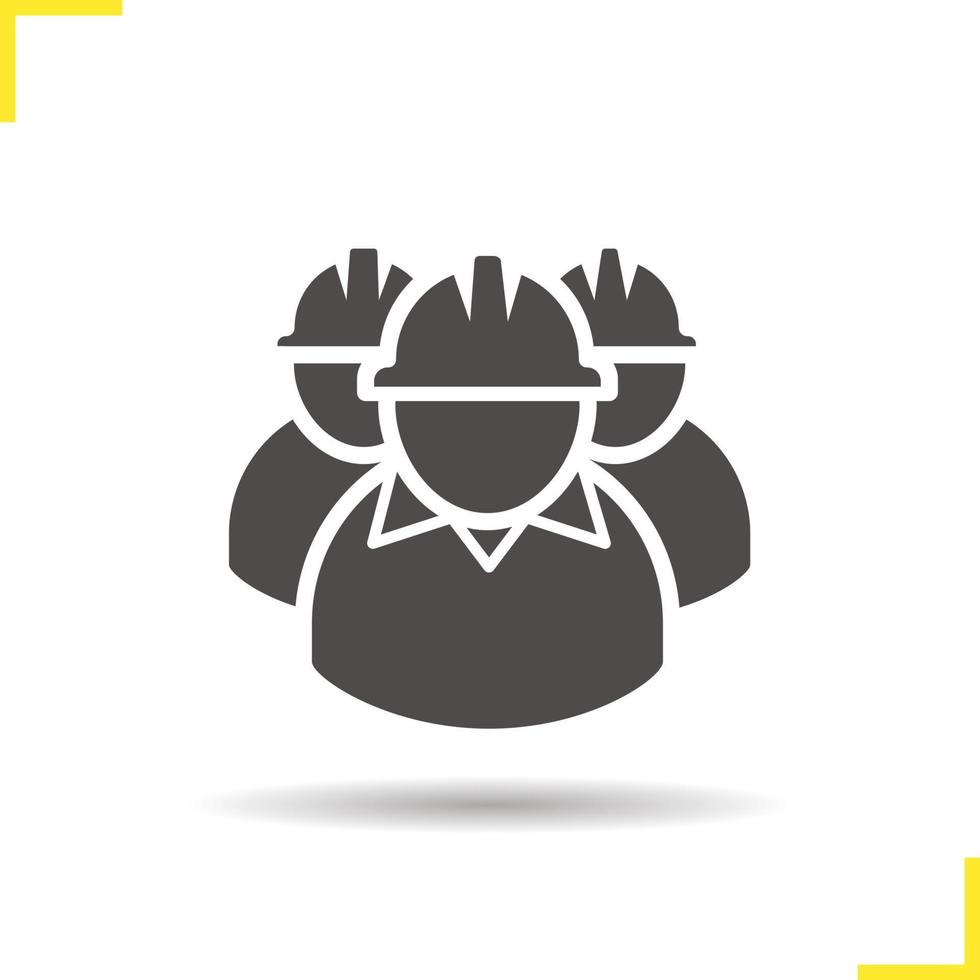 Mine workers icon. Drop shadow silhouette symbol. Industrial factory workers. Negative space. Vector isolated illustration