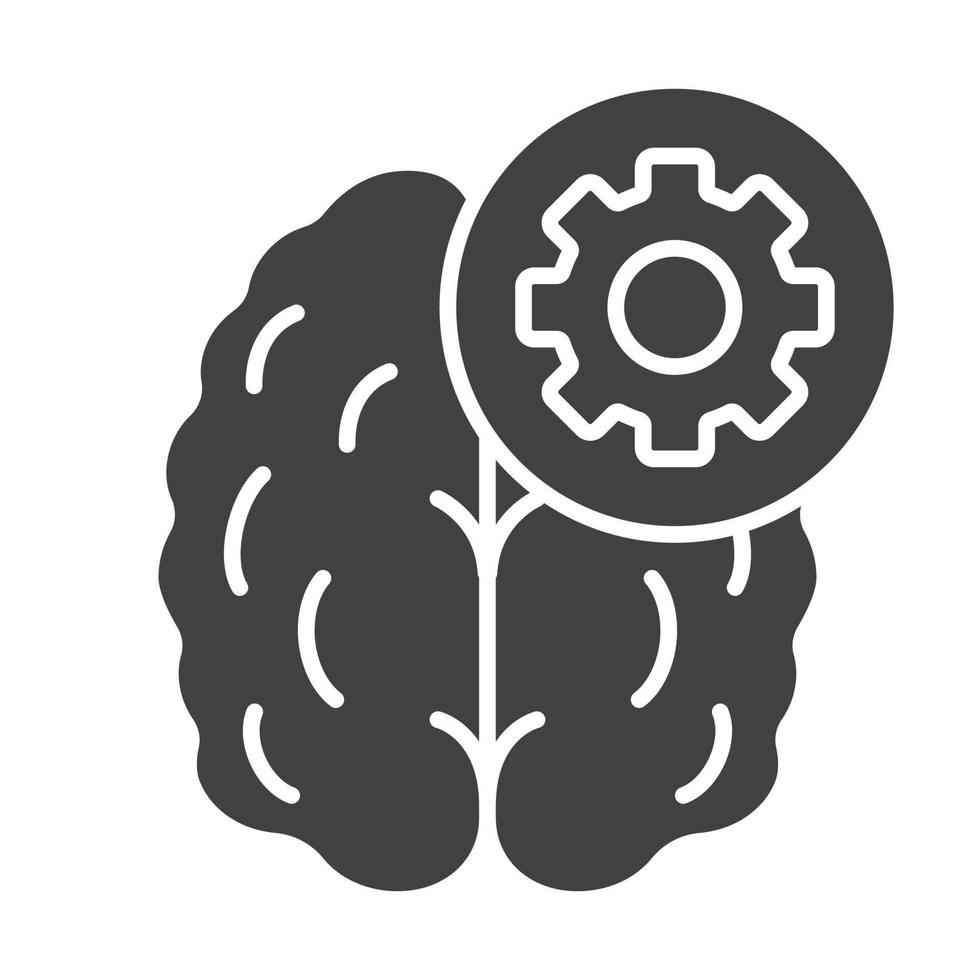 Practical mind icon. Technical thinking silhouette symbol. Human brain with cogwheel. Negative space. Vector isolated illustration