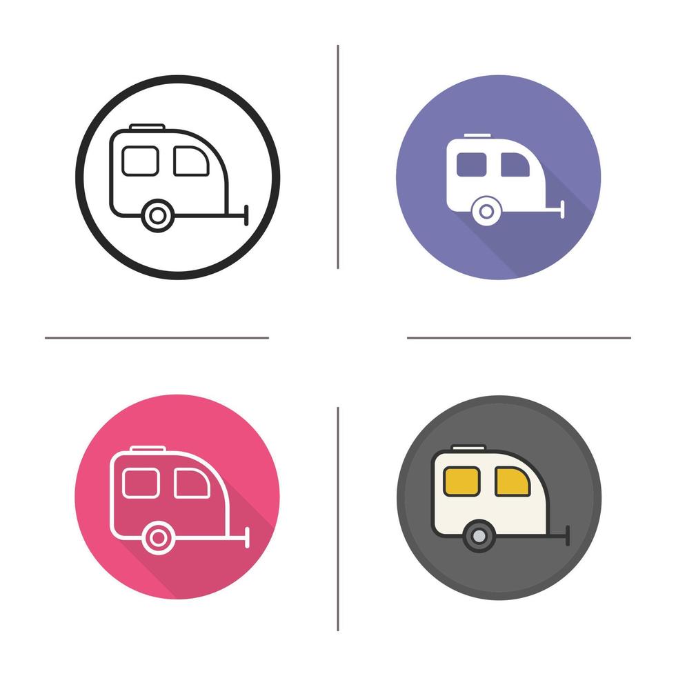 Camping trailer icon. Flat design, linear and color styles. Isolated vector illustrations