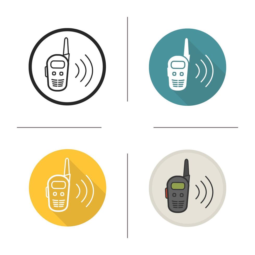 Walkie talkie icon. Flat design, linear and color styles. Radio transceiver. Isolated vector illustrations