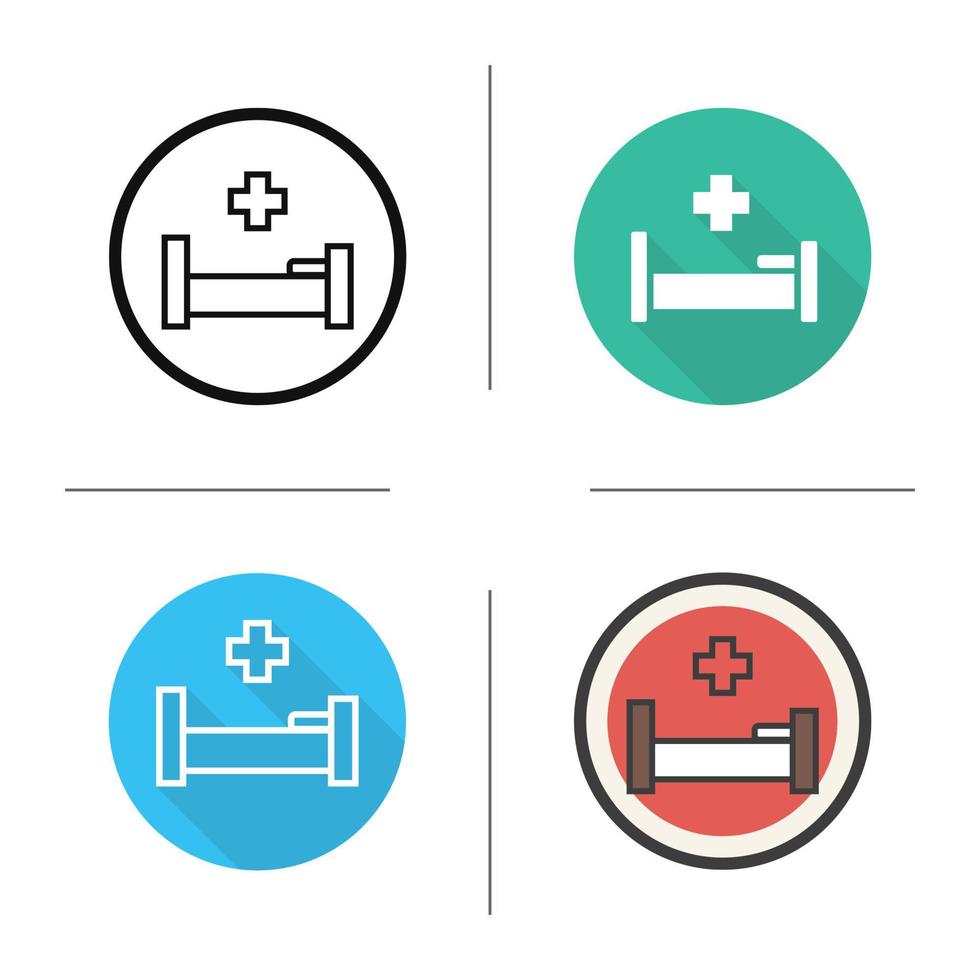 Hospital bed icon. Flat design, linear and color styles. Isolated vector illustrations